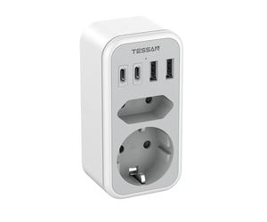 TESSAN Ladron Enchufes, 6 en 1 Enchufe Multiple con 2 USB C y 2 USB A, 3600W Ladronespara Phone y Electrodomésticos
