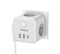 TESSAN Ladron Enchufes con USB C, 6 en 1 Cubo Cargador Ladrón Enchufes, Triple Multiple con 3 USB, Multiple Pared con Interruptor, Regleta Pared Compatible con Phone, Pad, Hogar Oficina