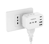 TESSAN Regleta con enchufe de 13 A, ahorra espacio con 4 bivalentes, 3250 W tomas eléctricas con 2 USB A y 2 USB C, toma triple ahorra espacio para oficina