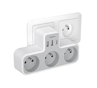 TESSAN Regleta de Pared con 3 Enchufes y 2 USB C, Cargador USB para Oficina en Casa Compatible con Teléfono, Portátil