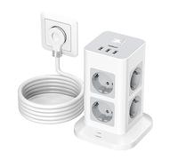 TESSAN Regleta Enchufe Plano, 8 Tomas Protección Sobretensión, 2M, Gris
