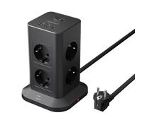 TESSAN Regleta Enchufe Plano, 8 Tomas Protección Sobretensión, 2M, Negro | Torre Regleta Vertical con Interruptor, Alargador Enchufe 2 Metros, Torre Multiple 3600W para Mesa, Negro