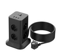 TESSAN Regleta Enchufe Plano, 8 Tomas Protección Sobretensión, 5M, Negro