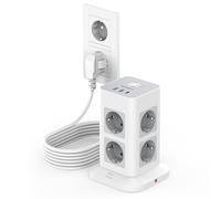 TESSAN Regleta Enchufes 5 Metros con Protección Sobretensione 3600W 16A | Torre Enchufes Vertical con 3 USB y 8 Tomas, Regleta Alargador 5 Metros con Interruptor para Mesa, Oficina, Casa, Gris