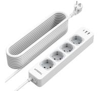TESSAN Regletas Enchufes con USB C y USB A, 7 en 1 Alargador 10 Metros, Ladron Enchufes de 4 Tomas con Interruptor, 2500W Toma de Alargador 10M, Blanco