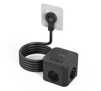 TESSAN Regleta Enchufes con USB C PD 20W Carga Rápida, Ladron Enchufe Plano de 3 Tomas con 4 USB, Cubo Triple Multiple con Interruptor, 3680W Toma de Alargador 1,5M, Negro