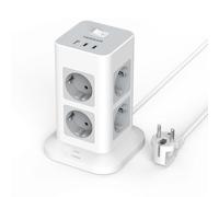 TESSAN Regletas Enchufes Proteccion Sobretension 8 Tomas con 1 USB A y 2 USB C, Torre Regleta Vertical con Interruptor, Alargador Enchufe 2 Metros, Torre Multiple 3600W para Mesa, Oficina, Casa