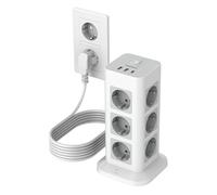 TESSAN Regleta Enchufes Proteccion Sobretension 12 Tomas con 1 USB C y 2 USB A, Torre Regletas Enchufes Vertical con Interruptor, 15 en 1 Torre Multiple, 3600W Toma de Alargador 5M, Gris