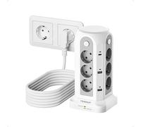 TESSAN Regletas Enchufes con Interruptores Individuales, Alargador Enchufe 5 Metros, 18 en 1 Torre Enchufes Vertical con 6 USB(2 USB C), 12 Tomas Multiples, Regleta Proteccion Sobretension para Hogar