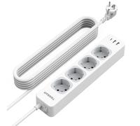 TESSAN Regletas Enchufes con USB C y USB A, 7 en 1 Alargador 5 Metros, Ladron Enchufes de 4 Tomas con Interruptor, 2500W Toma de Alargador 5M, Blanco