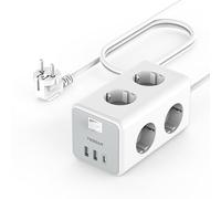 TESSAN Regleta Enchufes con USB C y 2 USB A, Regletas 6 Tomas, Ladron Enchufes con Interruptor, Alargador 3 Metros, 3600W 16A para Cocina, Oficina, Mesa