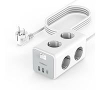 TESSAN Regletas Enchufes de 6 Tomas con 3 USB C, Alargador 5M,Blanco