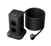 TESSAN Torre Regleta Enchufes con 3 USB A 1 USB C，10M Extension Cord，Negra