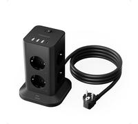 TESSAN Torre Regleta Enchufes con 3 USB A 1 USB C，2M Extension Cord，Negra