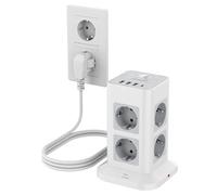 TESSAN Torre Regleta Enchufes con 3 USB A 1 USB C，3M Extension Cord，Gray