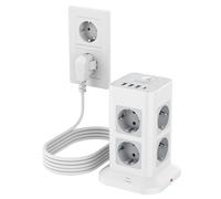 TESSAN Regletas Enchufes Proteccion Sobretension 8 Tomas con 3 USB A y 1 USB C, Torre Enchufes Vertical con Interruptor, 5 Metros Extension Cord, Alargador Enchufe 3600W para Oficina, Casa, Gray