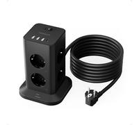 TESSAN Torre Regleta Enchufes con 3 USB A 1 USB C，5M Extension Cord，Negra