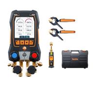 Testo Juego de manómetros de CA 558s - Juego de manómetros de colector HVAC con 2 termómetros de abrazadera de tubo 115i, 1 sonda de vacío 552i, con válvula de 4 vías, USB-C, conexión Bluetooth y
