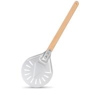 testyu Pala para Pizza Horno, Perforada Pizza Peel Redonda de 7 Pulgadas Weber Pequeña, Pala para Pizza de Aluminio con Mango de Madera Extraíble de 40 cm, Espátula para Pizza Casera