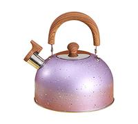 Tetera con silbido de acero inoxidable, tetera de fondo plano gran capacidad, silbido fuerte con mango para cocina inducción gas, hervir agua, café, leche (Púrpura)
