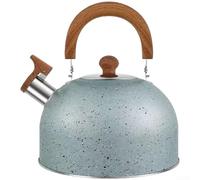 Tetera de acero inoxidable de 2 L, diseño martillado, boquilla silbante, mango de madera, compatible con cocinas de inducción, opción morada (azul)