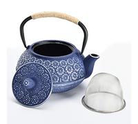 Tetera de fundición de hierro Webao con infusor de acero inoxidable, hervidor de agua para té suelto de 1000 ml, Flor de cereza azul