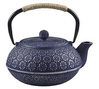 Tetera de hierro fundido, estilo japonés, tetera con infusor de acero inoxidable extraíble, teteras de hierro azul para café, bolsas de té, té suelto, patrón floral, 34 onzas / 1000 ml