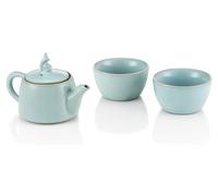 Tetera de porcelana Ru, color azul claro, con 2 tazas, dimensiones: 22,8 x 14,2 x 9 cm