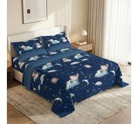 Tex family Juego de sábanas con diseño de planetas azules, 100% algodón, juego de cama Espacio con bajera con esquinas h25, Made in Italy - Una plaza