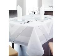 texpot Mantel de Damasco, 100 x 140 cm, Color Blanco, Borde de Raso, Lavable a 95 °C, 100% algodón, 140 x 100 cm