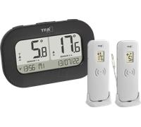 TFA Dostmann Termómetro digital inalámbrico doble cheque, 30.3073.01, con 2 transmisores (transmisor de temperatura + sensor de cable impermeable), valores máximos mín., alarma de temperatura con
