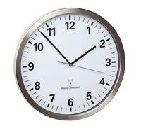 TFA - Analoge Funk-Wanduhr mit Edelstahl-Rahmen 60.3523.02 - weiß/silber