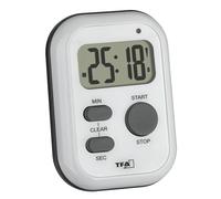 TFA Dostmann 38.2053.02 - Temporizador Digital con cronómetro y Alarma (Alto), vibración, luz Intermitente, Temporizador de Cocina, Temporizador para Deportes o exámenes o sordos, Color Blanco