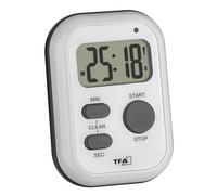 TFA Dostmann 38.2053.02 - Temporizador Digital con cronómetro y Alarma (Alto), vibración, luz Intermitente, Temporizador de Cocina, Temporizador para Deportes o exámenes o sordos, Color Blanco