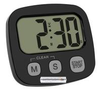 TFA Dostmann 38.2057.01 - Temporizador digital corto para deportes, cocina, aprendizaje, cronómetro y hora, magnético, pantalla grande, temporizador de cocina, temporizador deportivo (negro con pila)
