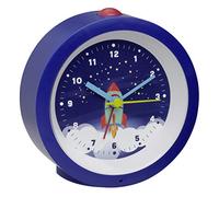 TFA Dostmann 60.1033.06 - Despertador analógico Infantil con diseño de Cohete, Astronauta, sin tictac, Cohetes espaciales, plástico, 105 x 41 x 105 mm, Color Azul