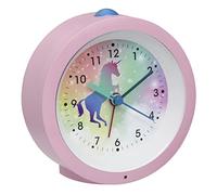 TFA Dostmann 60.1033.12 - Despertador analógico Infantil con diseño de Unicornio, Caballo, sin tictac, Alarma e iluminación, plástico, 105 x 41 x 105 mm, Color Rosa