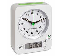 TFA Dostmann 60.1511 Combo - Despertador inalámbrico con Hora analógica y Alarma Digital, ultrasilencioso y preciso, Color Blanco y Verde, 9 x 4 x 11,5 cm, plástico