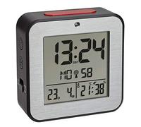 TFA Dostmann 60.2547.54 - Despertador Digital con 2 alarmas de Despertador, Radio Reloj con Temperatura Ambiente, Parte Frontal de Aluminio, Color Negro (82 x 33 x 82 mm)