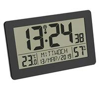 TFA Dostmann 60.2557.01 - Reloj de pared digital inalámbrico con 2 alarmas, pantalla grande, con indicador de temperatura, fecha, día de la semana, retroiluminación, reloj de mesa, 20 x 13 cm