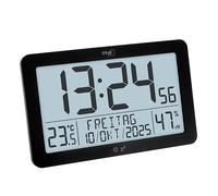 TFA Dostmann 60.2568.01 - Reloj de Pared Digital con Radio, Pantalla Grande con Temperatura y Humedad, Fecha, días de la Semana, Incluye luz de Fondo, fácil de Leer, 20 x 12 cm, Color Negro