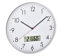 TFA Dostmann 60.3048.02 Reloj de pared analógico con termómetro e higrómetro digital, para control de temperatura de la habitación, cristal, transparente, diámetro 302 mm, blanco con pilas