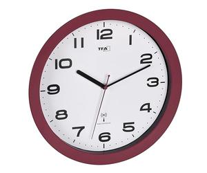 TFA Dostmann 60.3554 - Reloj de Pared inalámbrico sin Ruido de tictac, Moderno, 32 cm, fácil de Leer, Ideal para salón, Cocina o Dormitorio, Color Rojo