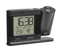 TFA Dostmann 60.5017.01 - Despertador Digital por Radio, con Fuente de alimentación, Incluye termohigrómetro, Regulable, Reloj de Dormitorio, Negro, 149 x 38 x 104 mm