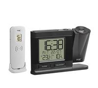 TFA Dostmann 60.5018.01 - Reloj Despertador Digital con proyección de 270°, con transmisor Exterior, con Fuente de alimentación, proyección de 270°, Regulable, Color Negro, 149 x 38 x 104 mm