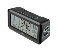 TFA Dostmann Boxx2 Despertador Digital Radiocontrolado, 60.2562.01.GB, con Batería, 2 Horas de Alarma, Pantalla en Inglés, con Termohigrómetro, Negro-Turquesa, (L) 138 x (B) 52 x (H) 72 mm