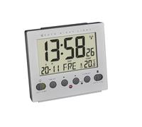 TFA Dostmann Despertador Digital 60.2561.55, iluminación Nocturna automática, Radio Despertador, Temperatura, día de la Semana y Fecha, Aspecto de Aluminio, Plata, 99 x 90 x 42 mm