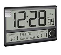 TFA Dostmann Digital XL 60.4524.01 - Reloj de pared inalámbrico con amanecer y atardecer, alarma, números grandes, fases de la luna, silencioso, color negro con pilas