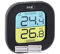 TFA Dostmann Fun Termómetro con sensor exterior inalámbrico, interior/exterior, digital, flechas de tendencia, negro, 95 x 45 x 165 mm, color negro con pilas