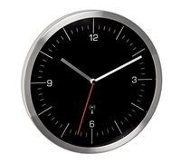 TFA Dostmann Funk 60.3544.01 - Reloj de Pared analógico (245 x 41 mm, sin Ruido de tictac, Cristal y Acero Inoxidable), Color Negro y Plateado
